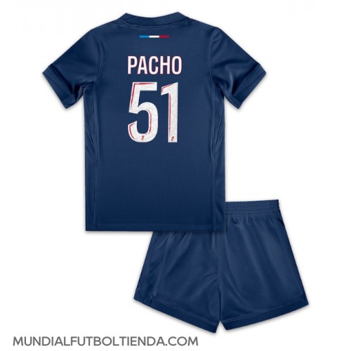 Camiseta Paris Saint-Germain Willian Pacho #51 Primera Equipación Replica 2024-25 para niños mangas cortas (+ Pantalones cortos)